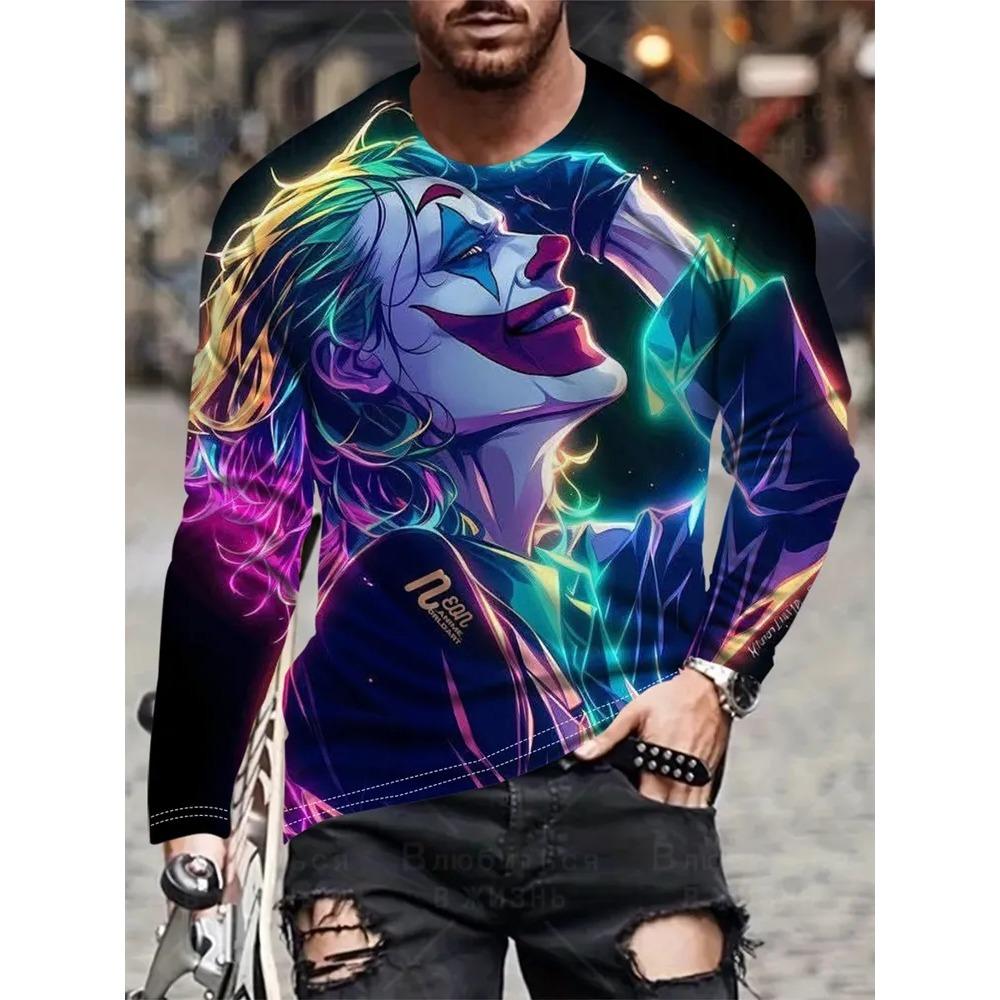 Autumn Round Neck Fashionable Versatile Leisure 3D Long Sleeved T-shirt Fun Portrait Printed T-shirt Men Loose Large T-shirt
