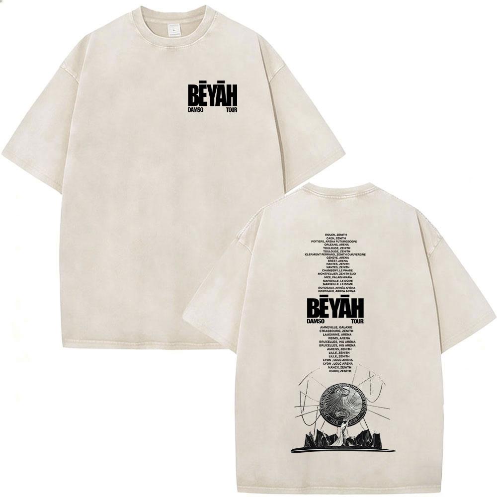Vintage Spierane Koszulki Rapper Damso Beyah Tour 2026 Mężczyźni Kobiety Odzież Moda Hip Hop Krótki Rękaw Okrągły Dekolt Koszulki Streetwear