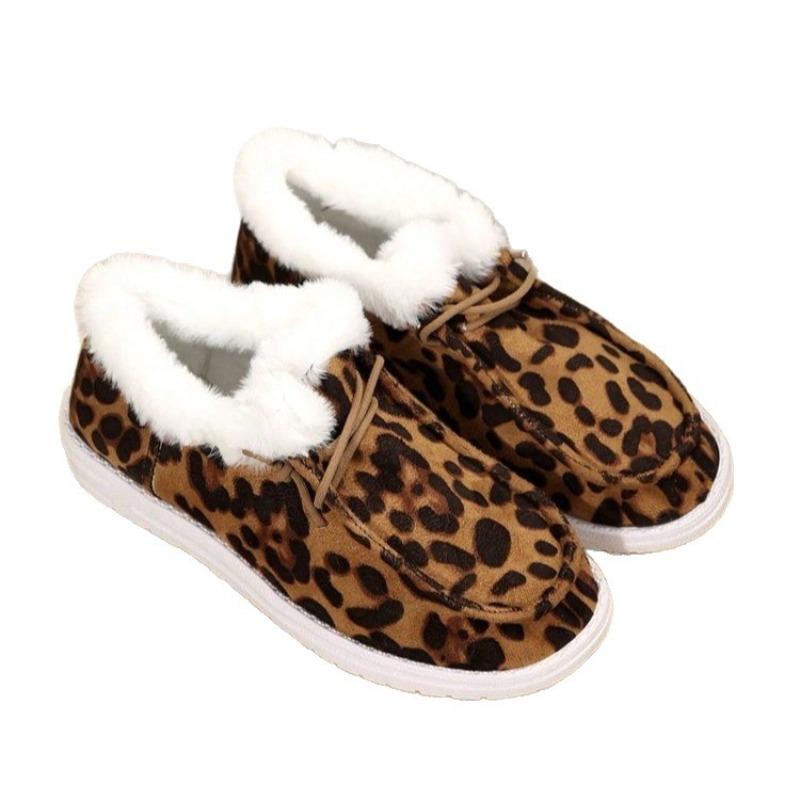 Women's Winter Thick-Soled Low-Cut Snow Boots - Plus-Size, Fleece-Lined & Thickened, Leopard Print, Warm