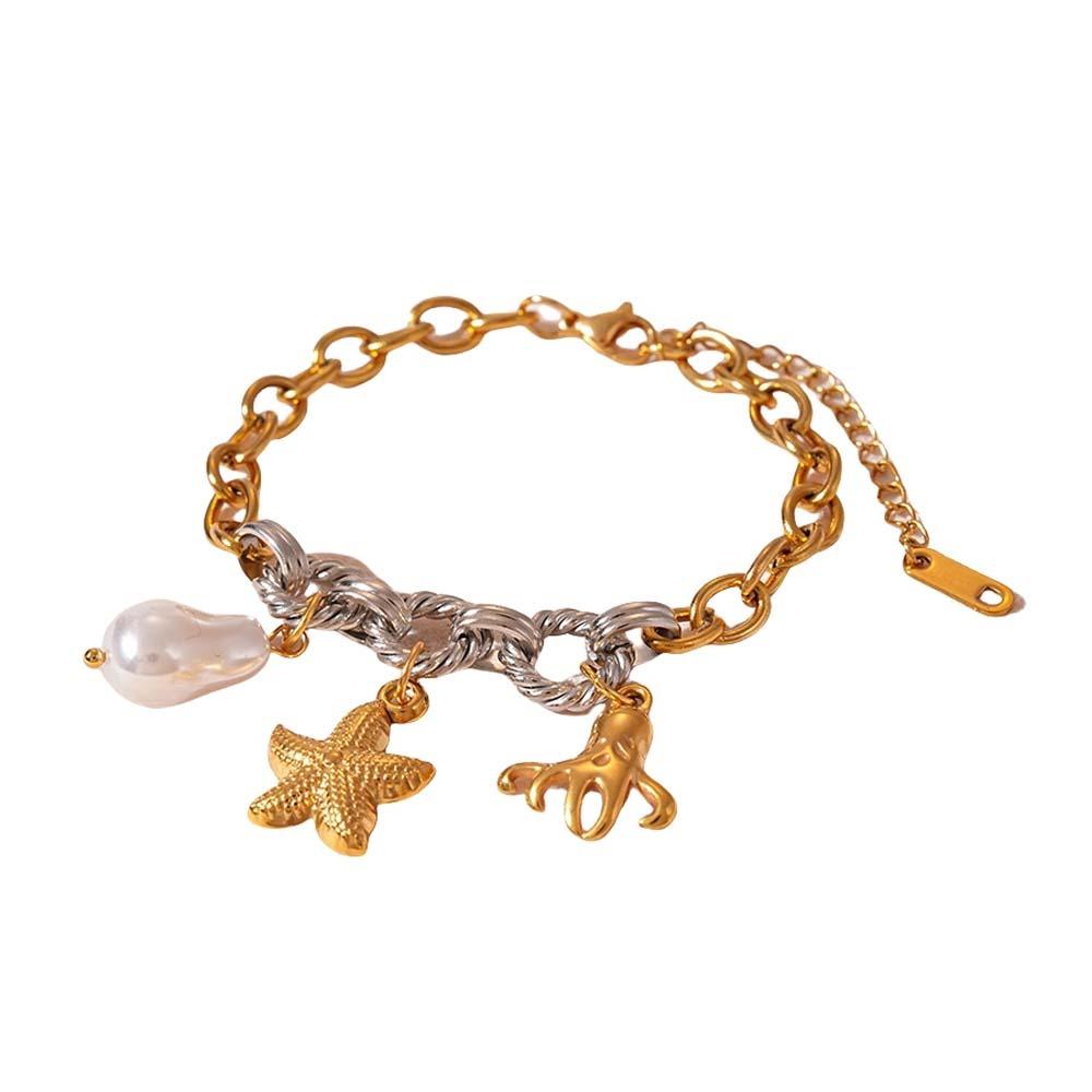 Beach Sea Series Starfish Steel Bracelet Ocean Animal/Flower Starfish Hand Chain  Girls Couple