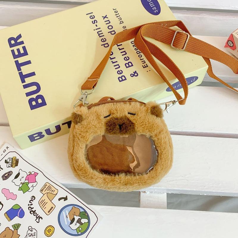 

Cute plush change bag creative cartoon capybara portable lipstick earphone bag messenger bag коричневый