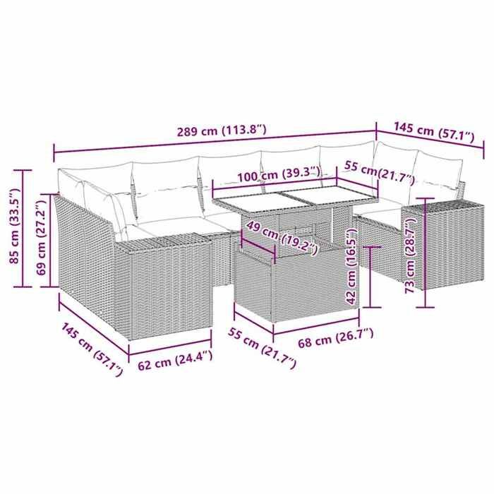 VidaXL Salon de jardin 8 pcs avec coussins marron résine tressée 3326764