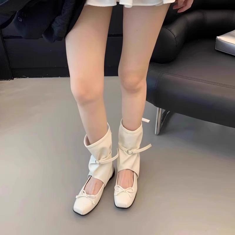 4 cm Korean niche design cool boots children's 2025 new summer bow ballet pleated pile boots~