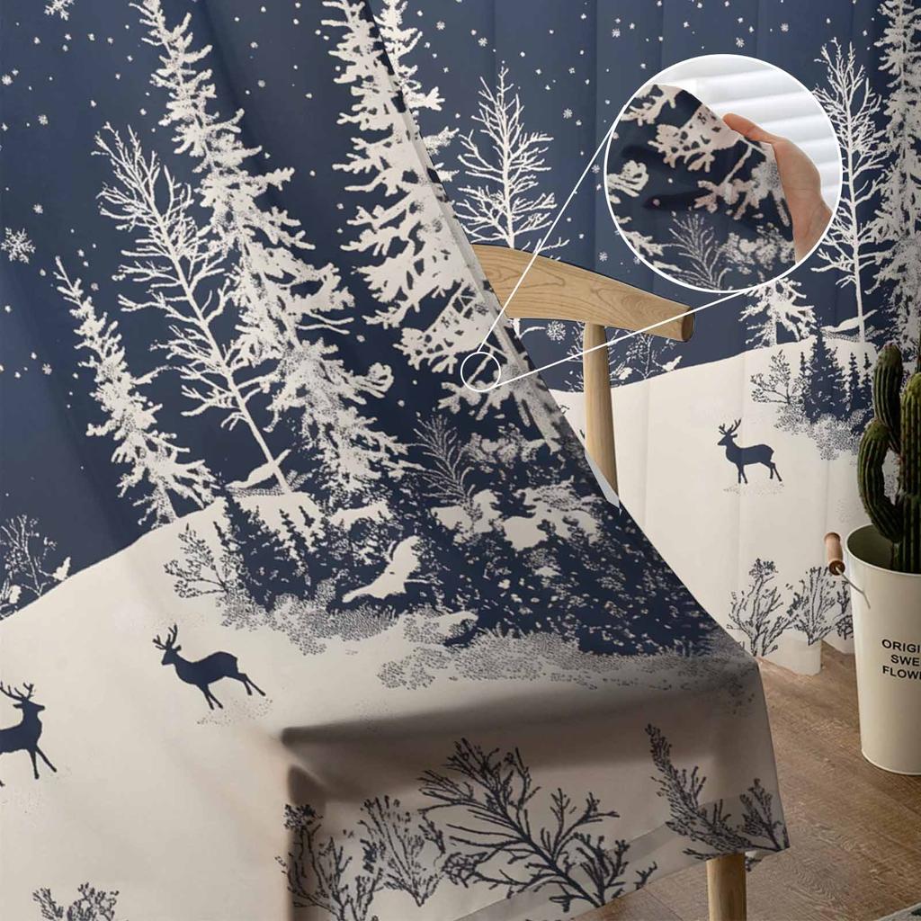 Weihnachts- und Winter Rentier Schnee Landschaft Vorhänge für Wohnzimmer Schlafzimmer Heimdekoration Fenster Voile Tüll Vorhang Drapierungen