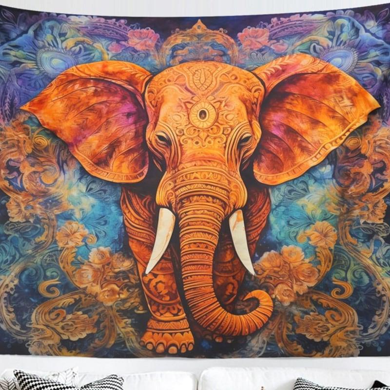 Elephant Tapestry in Boho Style Indian Life 75x100