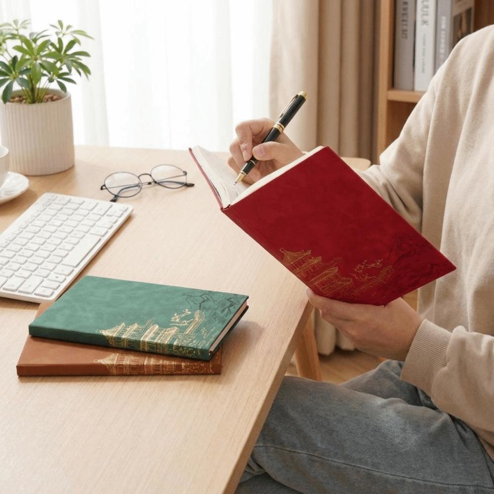 Chinese Style Writing Notebook PU Cover Meeting Record Notebook A5 Pocket Notepad Writing Diary