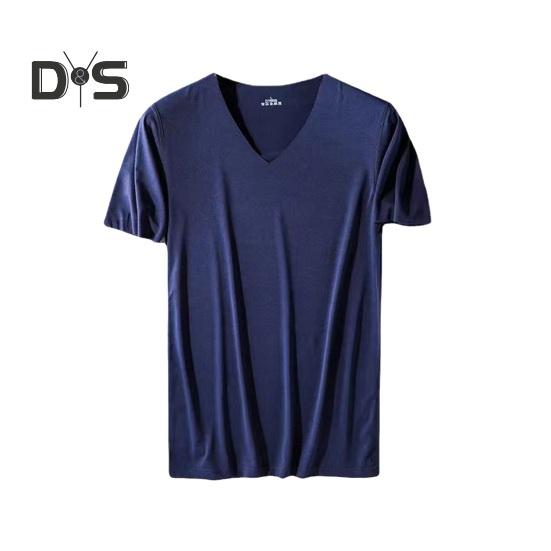 

Мужская летняя футболка с V-образным вырезом из тонкого ледяного шелка, сплошной цвет, тонкий эластичный пуловер средней длины, впитывающий пот, быстросохнущий спортивный топ для фитнеса 3XL темно-синий