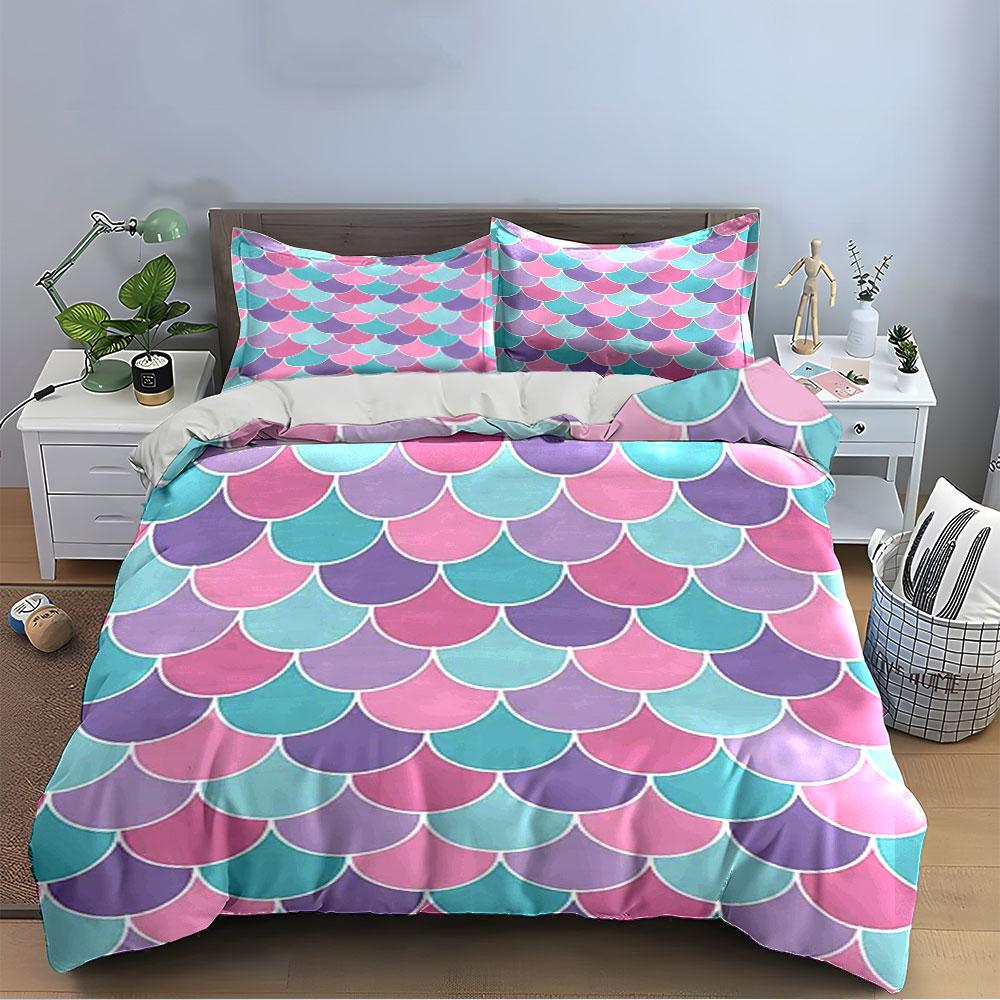 Mermaid Scale Print Bedding Set Bedding Duvet Cover Set Duvet Cover Pillowcases (1 * Duvet Cover 2 * Pillowcases, Without Duvet Insert)