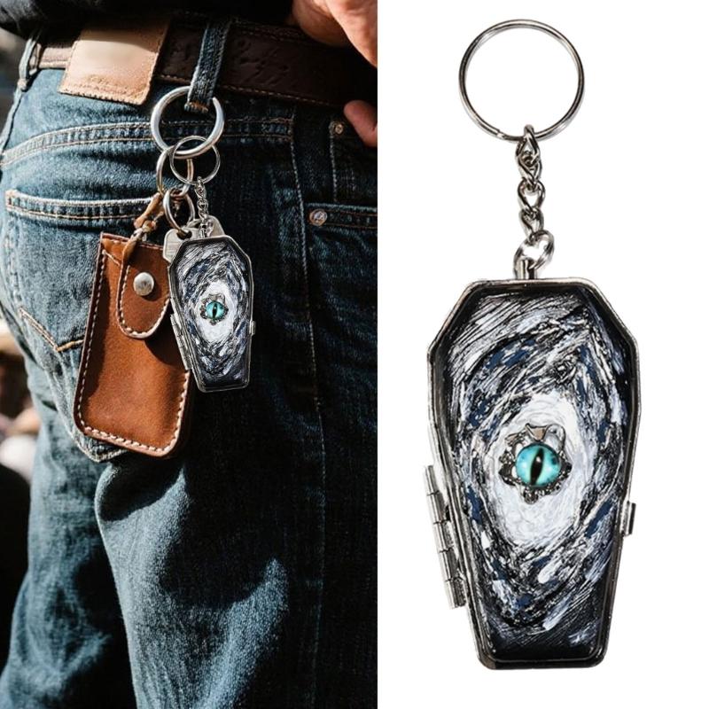Portable Metal Coffin Shaped Ashtray Keychain Feature Storage Box Stainless Steel Compact Design For Outdoor Travel