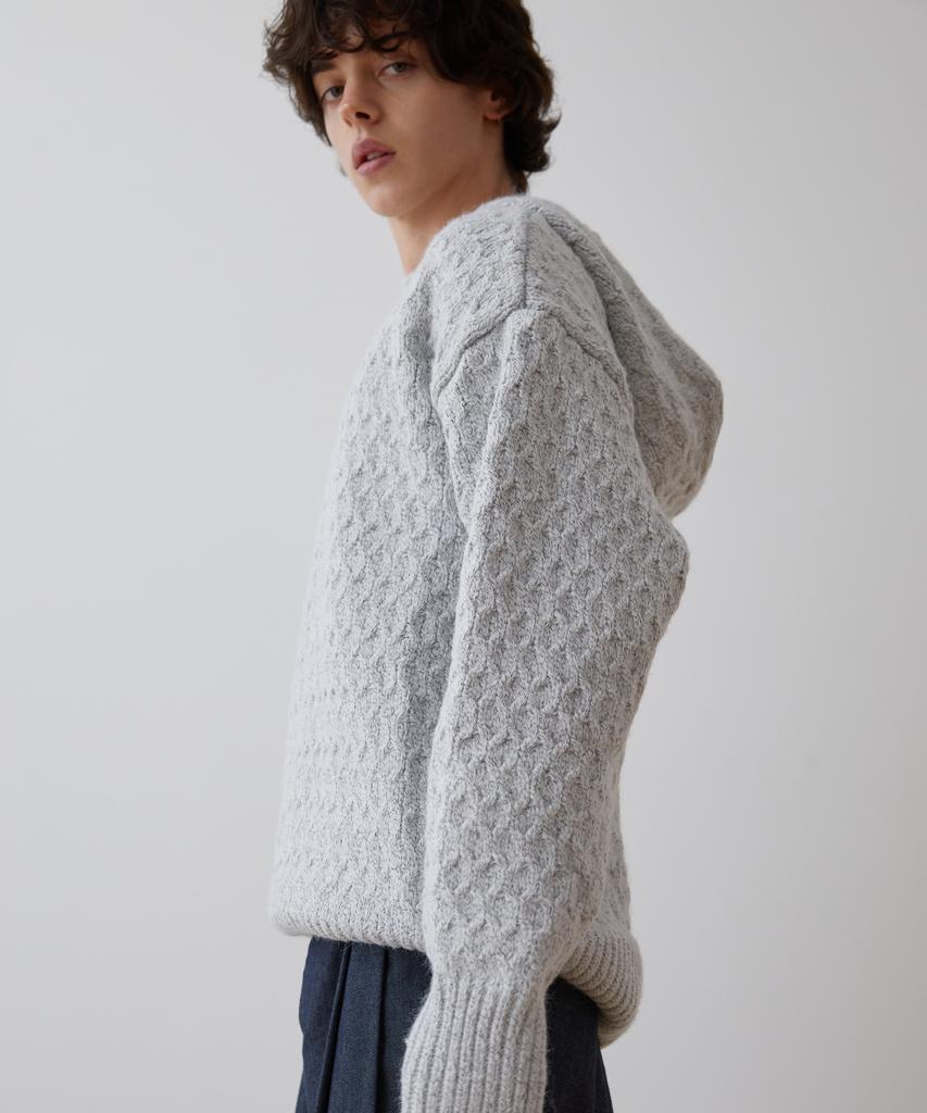 TRIP LE SENS Wool Hair Cable Hooded Knit_Brown