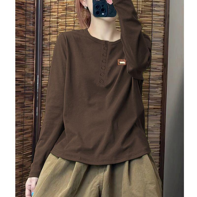 Casual Long-sleeved Bottoming Shirt New Autumn Wear Simple Korean Fashion Loose Button Splicing T-shirt for Women