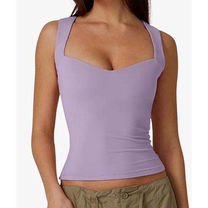 European & American Style Sleeveless Square Neck Crop Top - Casual Hot Girl Vest