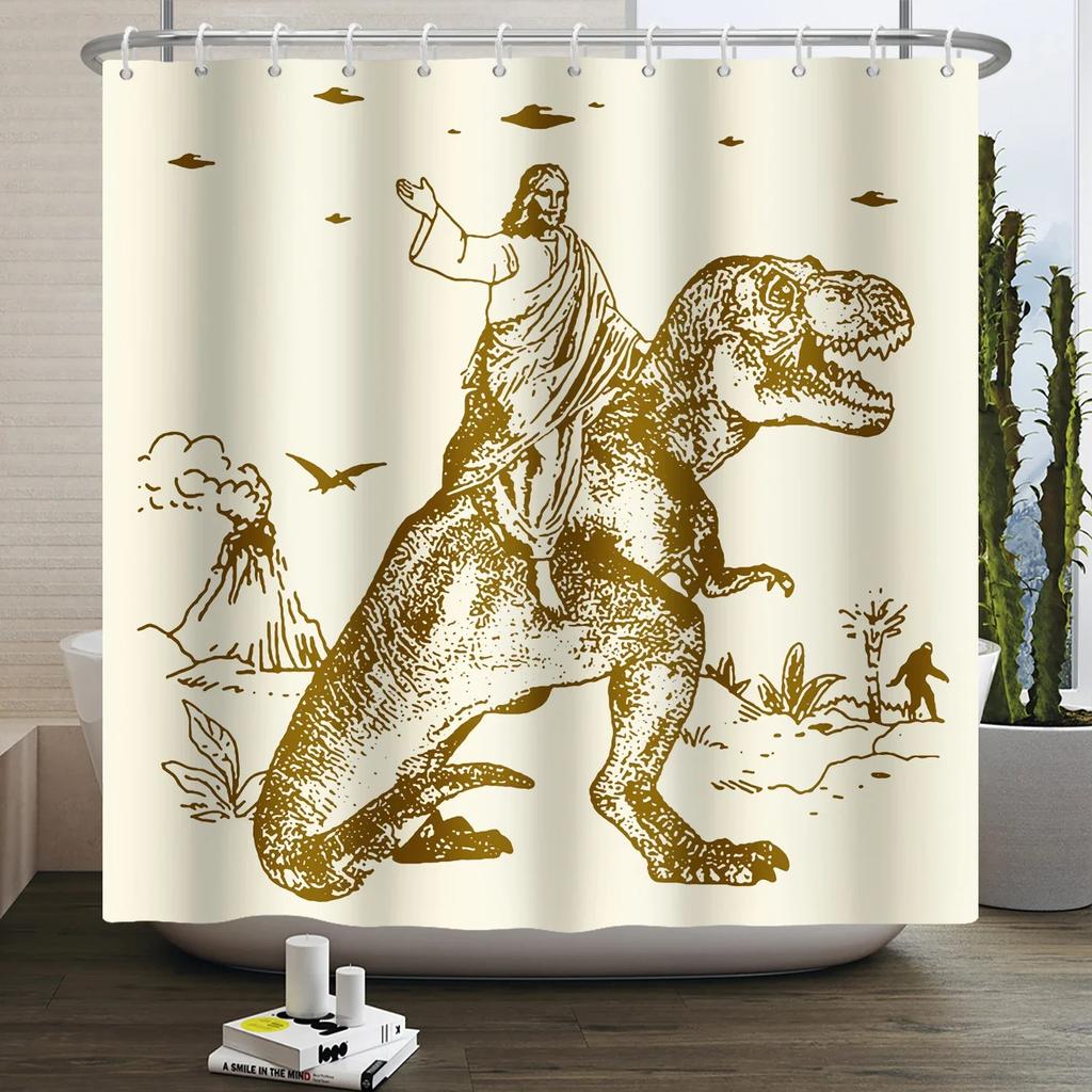 Hrdinský Velký bílý žralok s pistolí Kočka Vtipný sprchový závěs Pro kryt vany Kryt koupelny Koupání Extra velký Široký 12 ks háčků