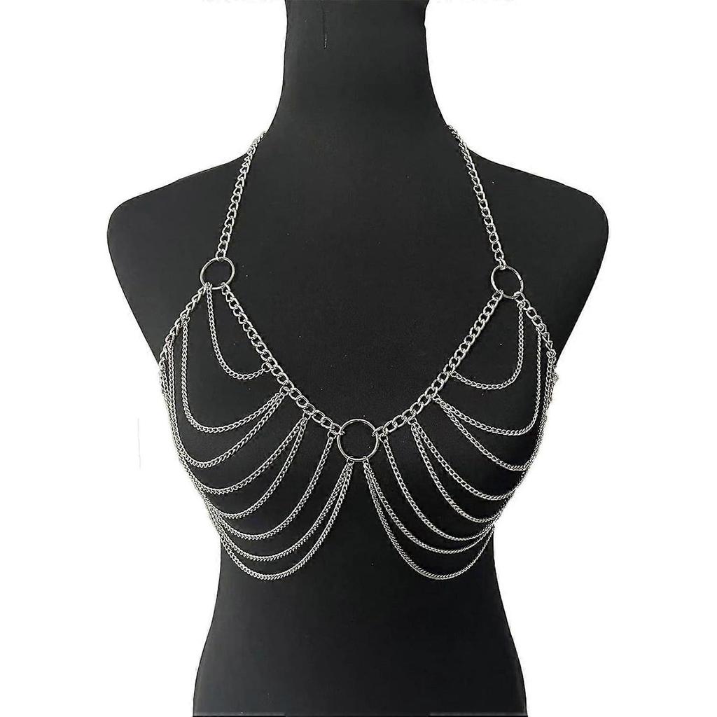 Punk Link Chain Bra Jewelry Bikini Metal Tassel Chest Body Chain Summer Beach