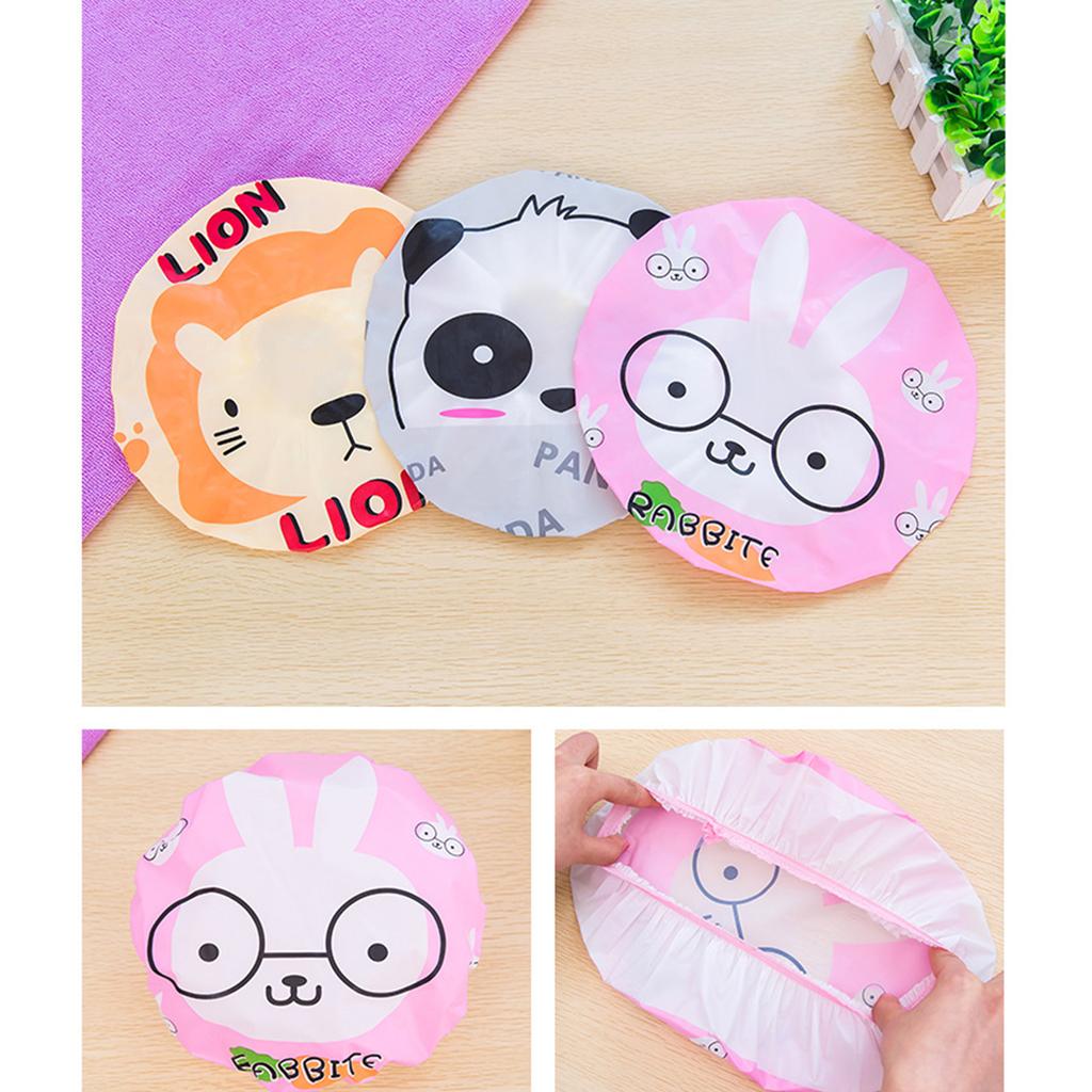 Bath Shower Cap Reusable Waterproof Kitchen Oilproof Hair Hat Cute Cartoon Design for Adults