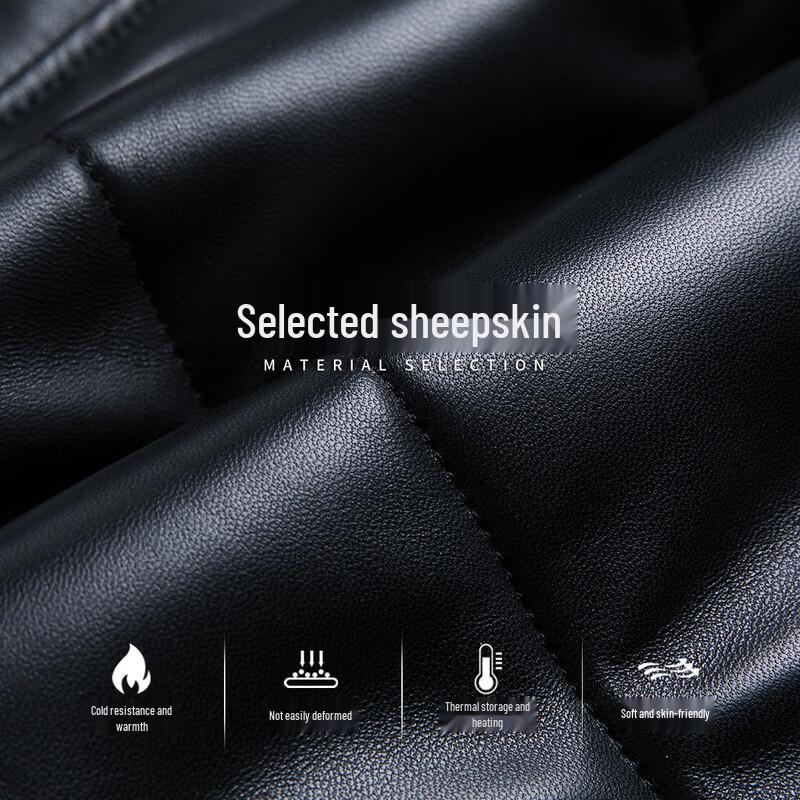 Men's Genuine Sheepskin Down Leather Jacket with Lamb Fur Collar