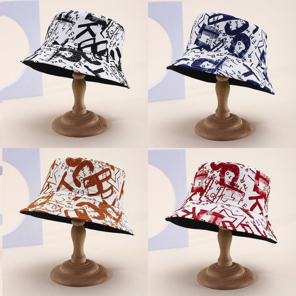 Cotton Blend Summer Fisherman Hat Letter Print Wide Brim Sun Protection Wind