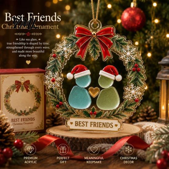 Acrylic Pendant for Holiday Decoration Best Friends Christmas Wreath Pendant, Hanging Ornament, Gift Decorative Piece Party DIY Festive Accents