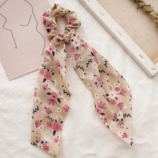 Women Hair Band Floral Printing High Elasticity Long Ribbon Hair Tie Ponytail Bun Half-Tied Hairstyles Chiffon Fabric Hair Accessory