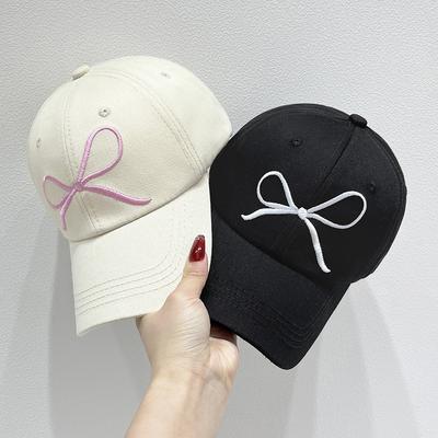 Boné de beisebol bordado com laço rosa chique - chapéu de pai ajustável, leve e versátil para mulheres