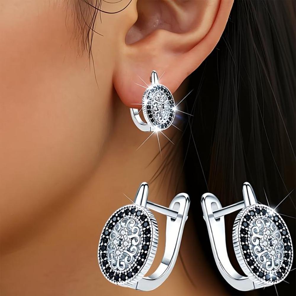 Black Awn Jewelry Round Earrings Black Stone Engagement Hoop Earrings For Women