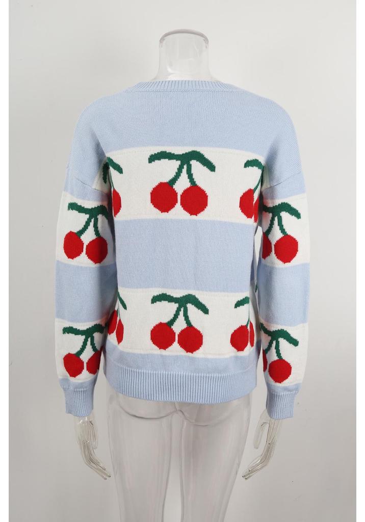 Autumn/Winter 2026 Cherry Jacquard Festive Knit Sweater - European Style Women's Pullover