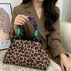 Fashion Colorful Print Knit Women Handbag with Woven Handle, Cute Top Handle Purse for Lightweight Casual Daily Summer Outings