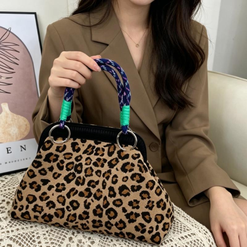 Fashion Colorful Print Knit Women Handbag with Woven Handle, Cute Top Handle Purse for Lightweight Casual Daily Summer Outings