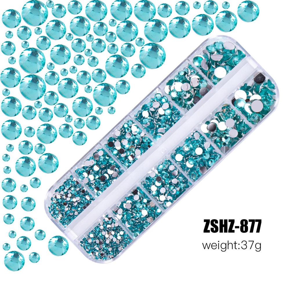 12-Fächer-Box mit gemischten Acrylharz-Strasssteinen mit flachem Boden für DIY Bären-Nagelkunst