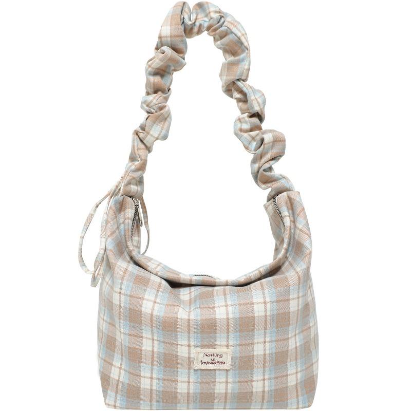 Karierte Tasche, Atmosphäre, Tragetasche, Große Kapazität, Retro Umhängetasche