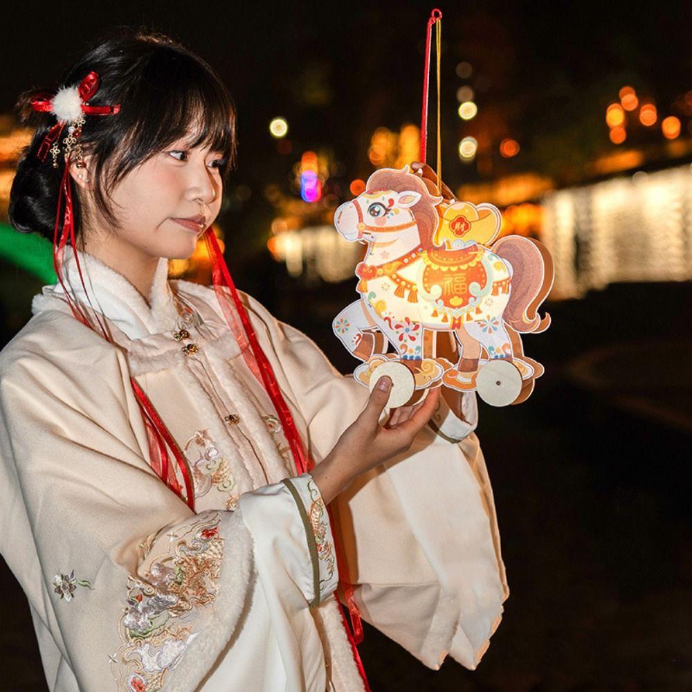 DIY Chinese New Year Lantern Luminous Traditional 2026 Horse Year Lantern Cartoon Cute PVC Transparent Horse Lantern