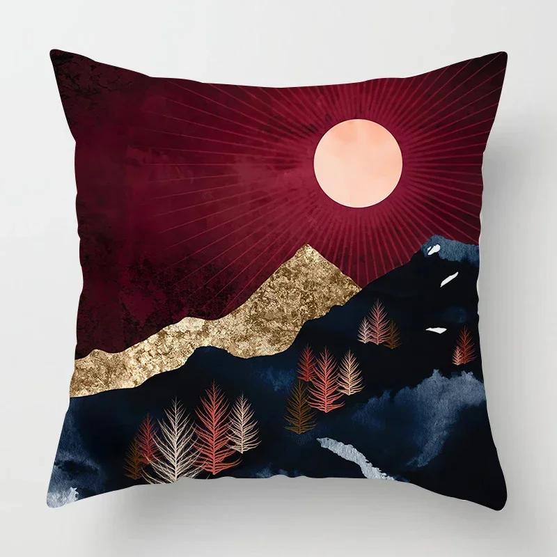 Nordic Mountains Sunrise Whale Metal Painting Pillowcase Sofa Decoration Cushion Cover  Home Decoration Cushion Cover