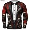 2026 Halloween Mannen Schedel Skelet T-shirt Lange Mouwen T-shirt 3D Print Ronde Hals Shirt Mode