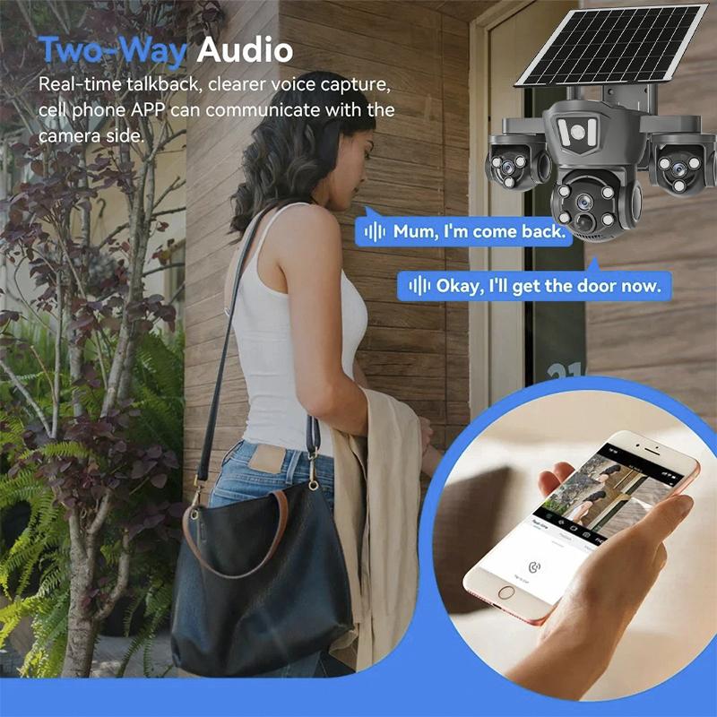 AIOOK Triple Lens 4G CCTV HD 15MP Solar Camera Outdoor Waterproof V380 Pro Camera Mobile Tracking Night Vision Lights Alarms