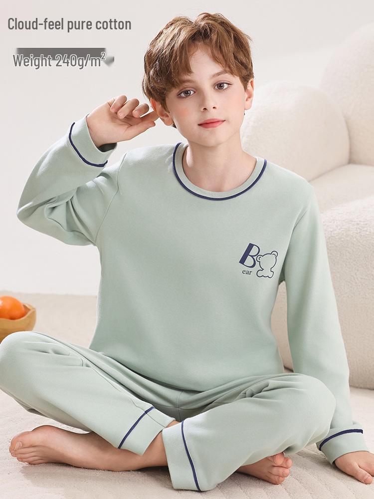 2026 Boys' Long Sleeve Pajama Set for Teens - Spring & Autumn Homewear