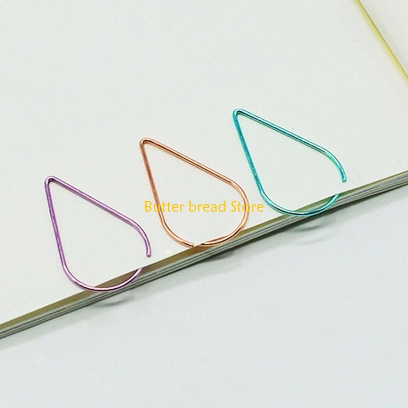 W89C 100 Pcs Water Drop Paper Clips Metal Planner Clips Small Bookmarks
