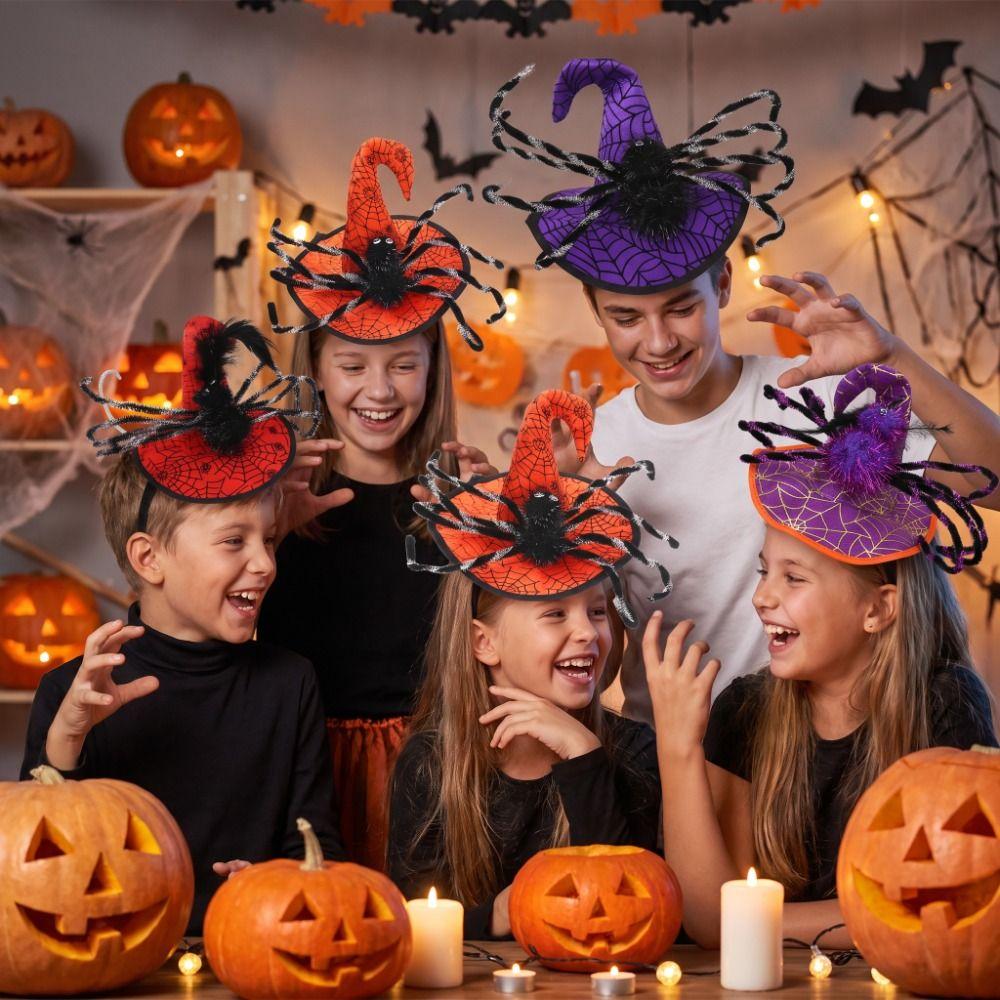 Spider Halloween Witch Hat Headband Sequin Cone Hat Hair Hoop Halloween Party Hair Band  Kids