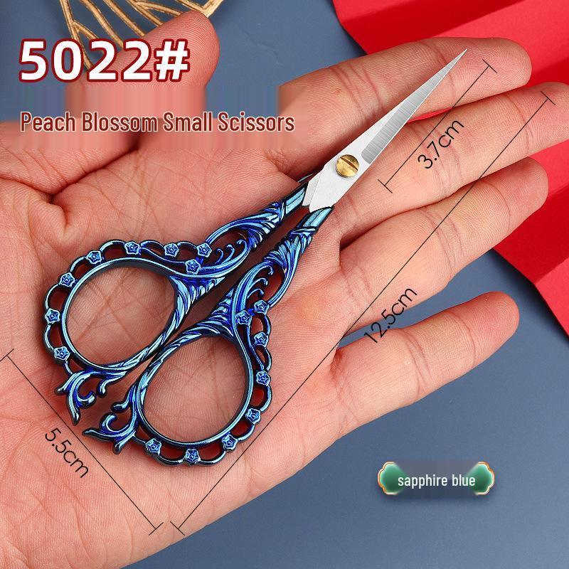 Peach Blossom Retro Pointed Tip Stainless Steel Scissors for Embroidery, Yarn, Paper - Ideal for Home, Office, and Crafts.