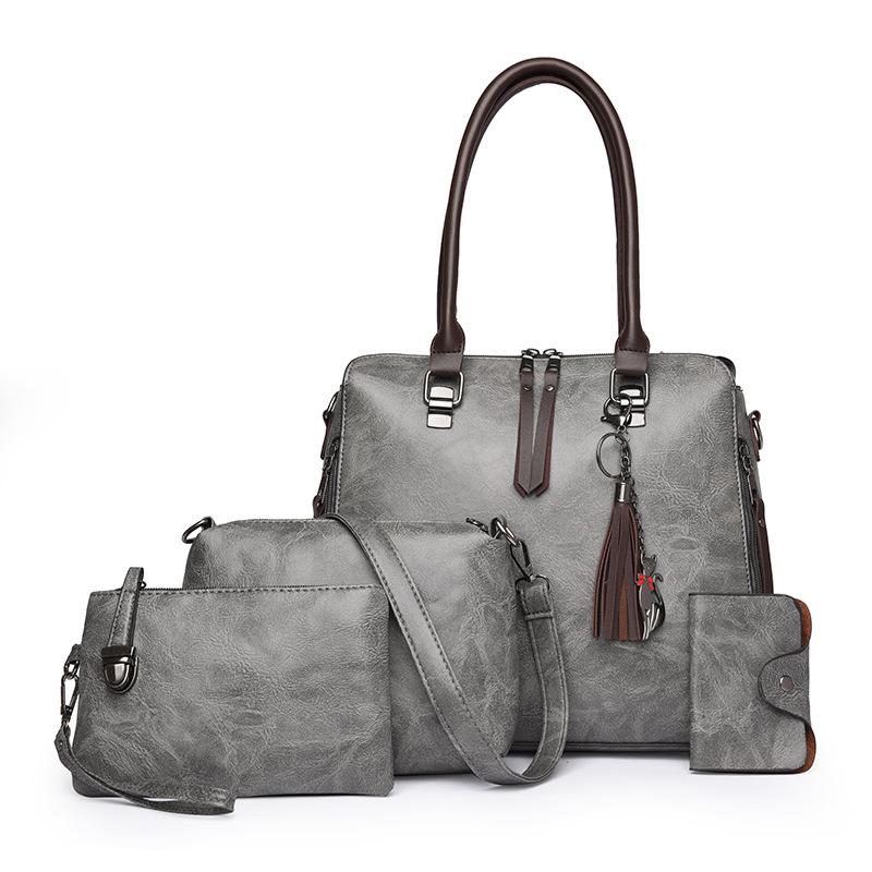 

Новая женская сумка кроссбоди, высококлассная ретро модная сумочка, набор из сумки из масляной кожи и сумки для матери и ребенка серый