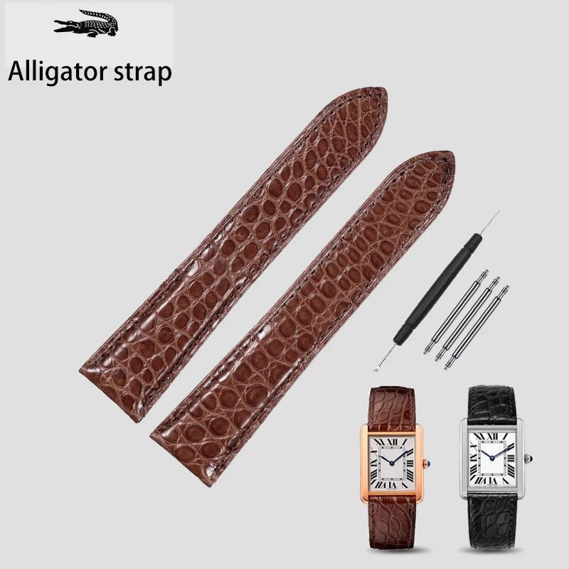 

Для часов Cartier Tank London Solo серии ремешок из кожи аллигатора Крокодил Натуральная кожа Ремешок для часов браслет 16 17 18 23 25 мм 22mm