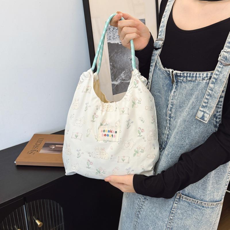 Fashion women's bag simple rabbit shoulder bag female student Korean version canvas bag cartoon large capacity handbag commuter bag