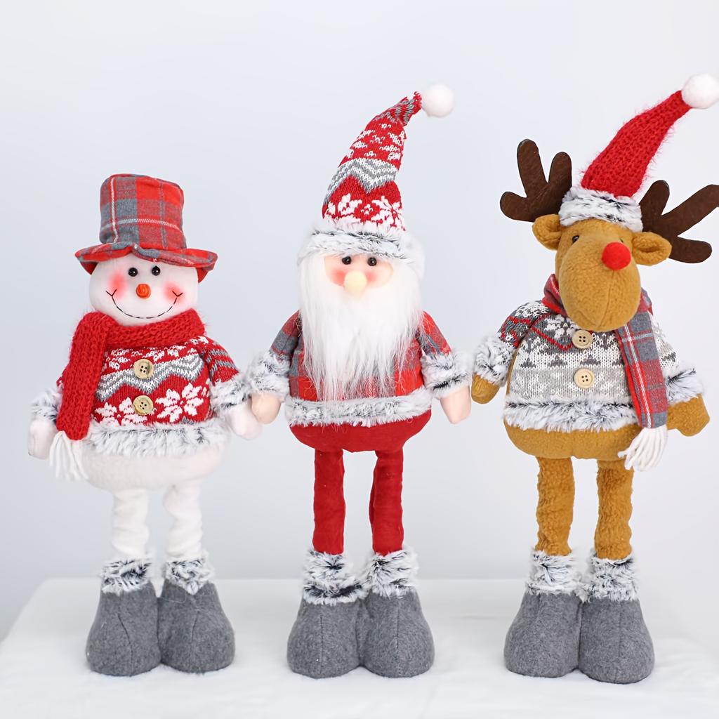1pc Multiple Christmas Standing Posture Telescopic Doll Hotel Showcase Christmas Snowman Reindeer Doll Decorative Ornaments Gift