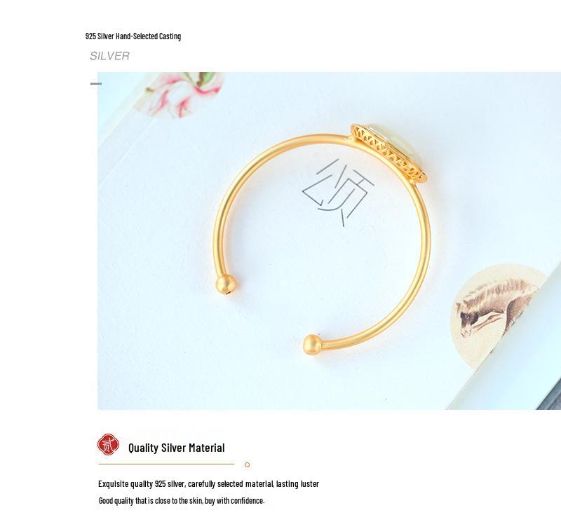 Imitation Hetian Jade Openwork Lace Geometric Bracelet - Retro White Ruyi Lock Fortune Bangle