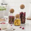 Gift for Home Organization Glass Storage Jar with Wooden Ball Cork Lid, Moisture-proof Airtight Food Heat Resistant Jars Container, Transparent
