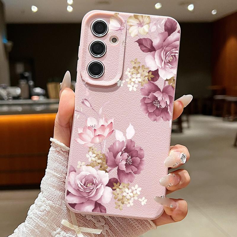 Luxury Flowers Print Case For Samsung S26 Ultra A57 A37 A17 A18 S25 S24 S23 S22 Ultra S21 FE A15 A35 A55 A16 A36 A56 5G Leather Texture Soft Cover