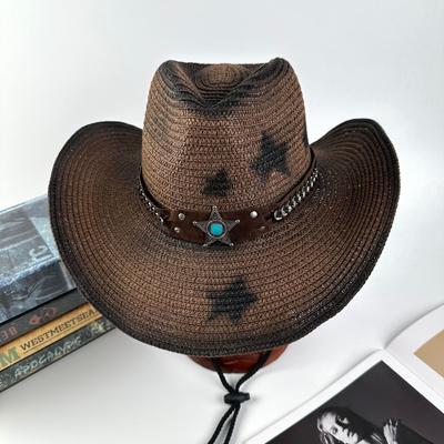 Beach Pentagram Straw Hat Western Cowboy Sun Hat Tourist Mountaineering Sun Protection Men And Women Tibetan Hat