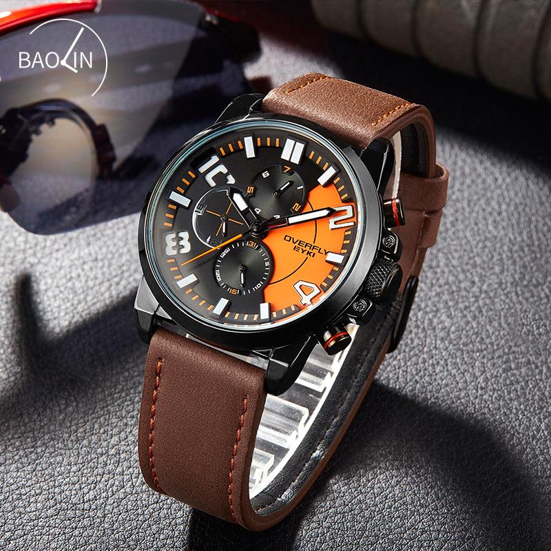 

Мужские кожаные многофункциональные маленькие часы с тремя циферблатами и календарем на каждый день