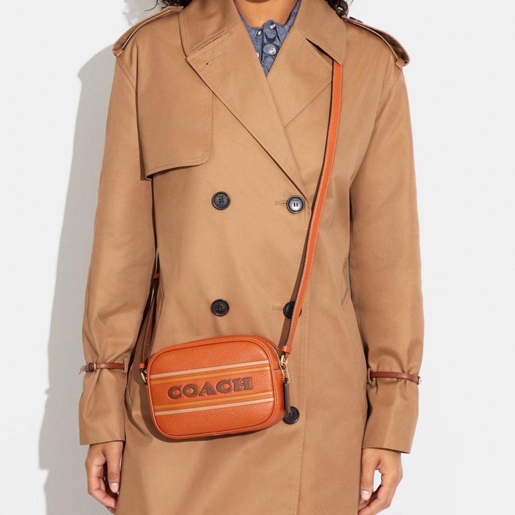 Coach Jamie 13 Letter Logo Striped Pebble Leather Camera Bag Women Shoulder Bag Brown CH308-IMNP6