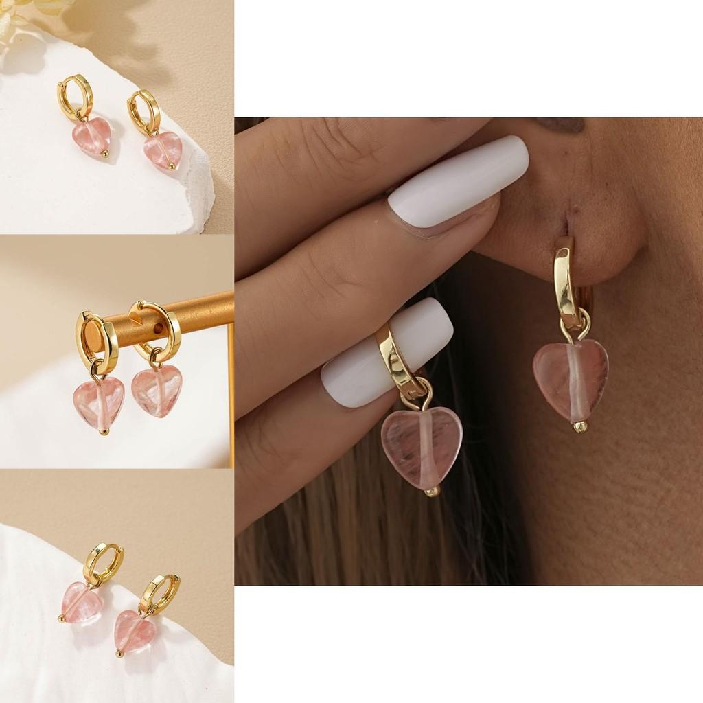 Stylish Pink Heart Drop Earrings For Women Fashionable Romantic Jewelry