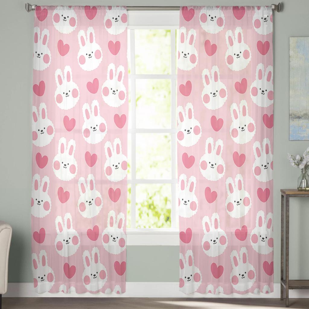 Easter Pink Bunny Tulle Curtains For Living Room Home Decor Window Curtain Kitchen Sheer Voile Curtain